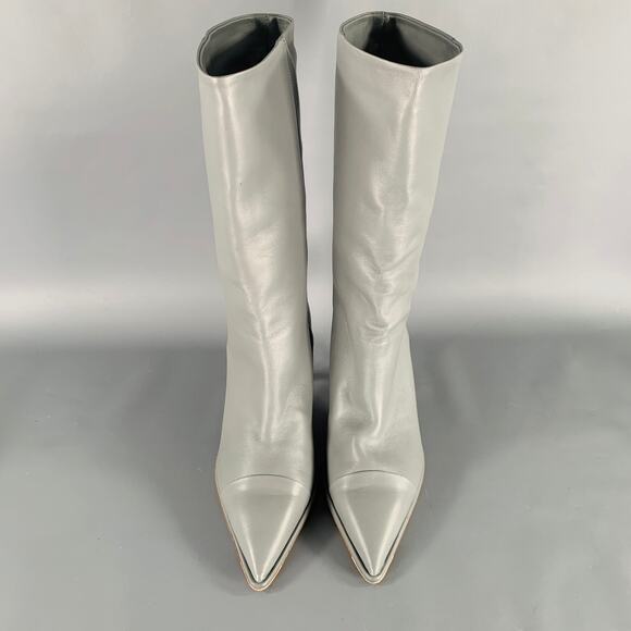 SANIA D'MINA Size 10 Grey Leather Kitten Heel Boots - Picture 4 of 8